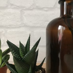déco avec bouteilles en verre brun apothicaire vase
