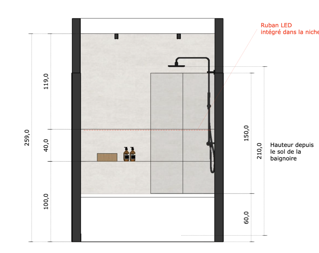 Plans cotés d'une salle de bain Terracotta