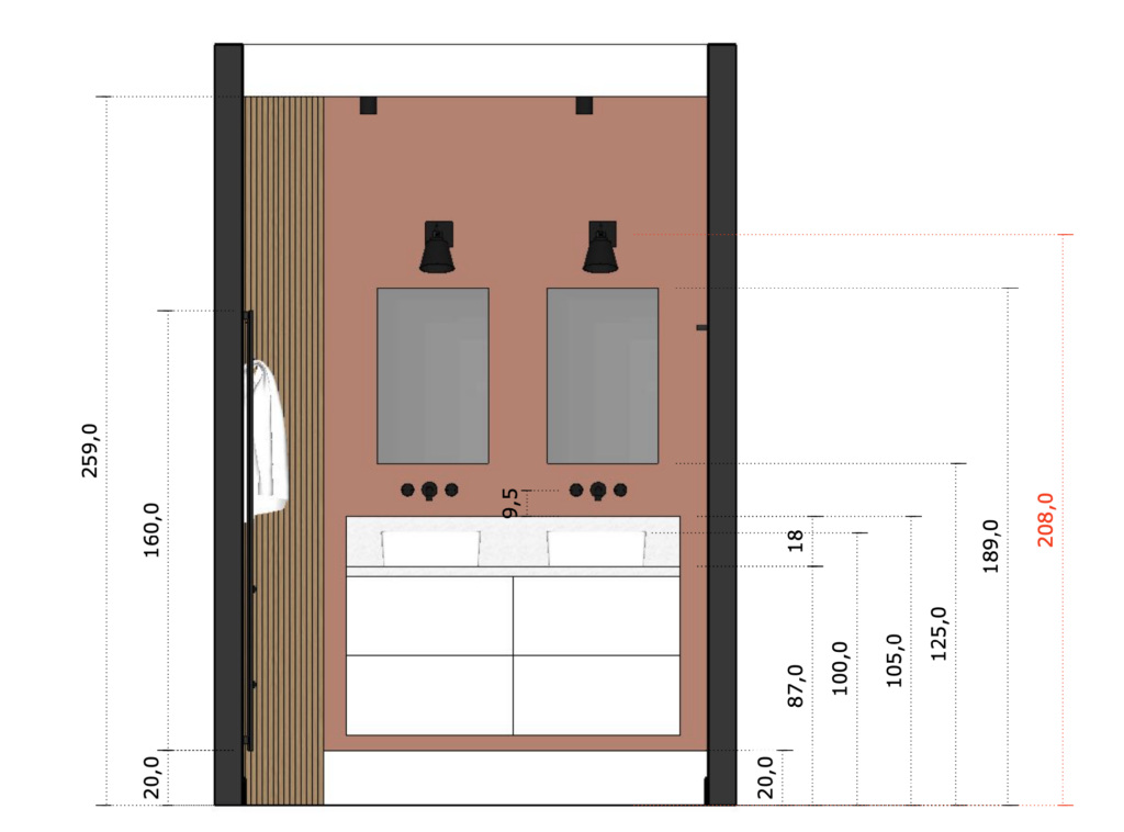 Plans cotés d'une salle de bain Terracotta