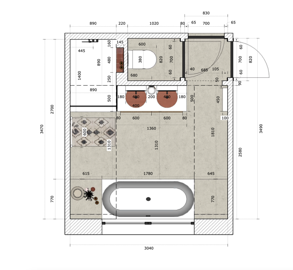 Plan coté salle de bain