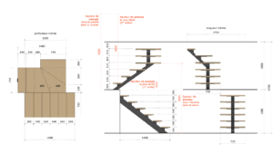 Plans cotés escaliers quadruplex