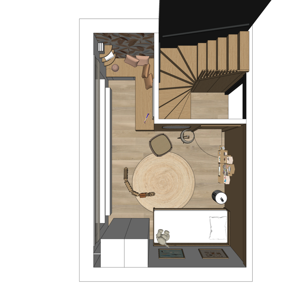 Vue 3D escaliers et chambre