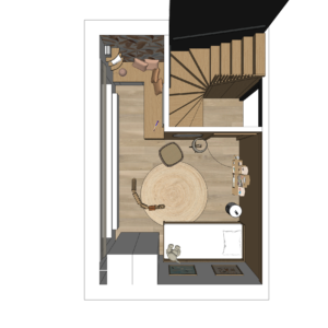 Vue 3D escaliers et chambre