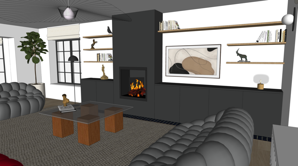 3D salon et bibliothèque